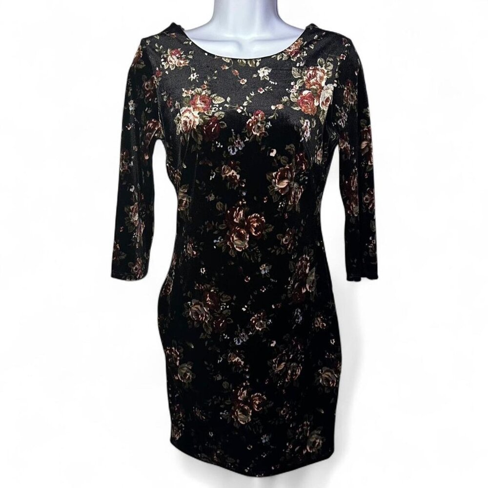 Forever 21 Black Velvet Floral Bodycon Mini Dress